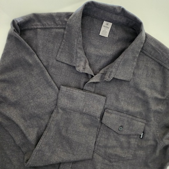Hurley gray long sleeve front pocket flannel shirt button front‎ mens size XL - Picture 1 of 6
